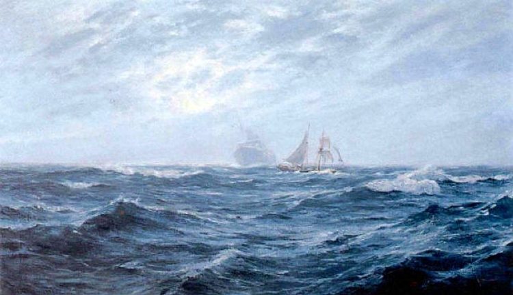 William_Ayerst_Ingram_-_Sailing_Ship_At_Sea